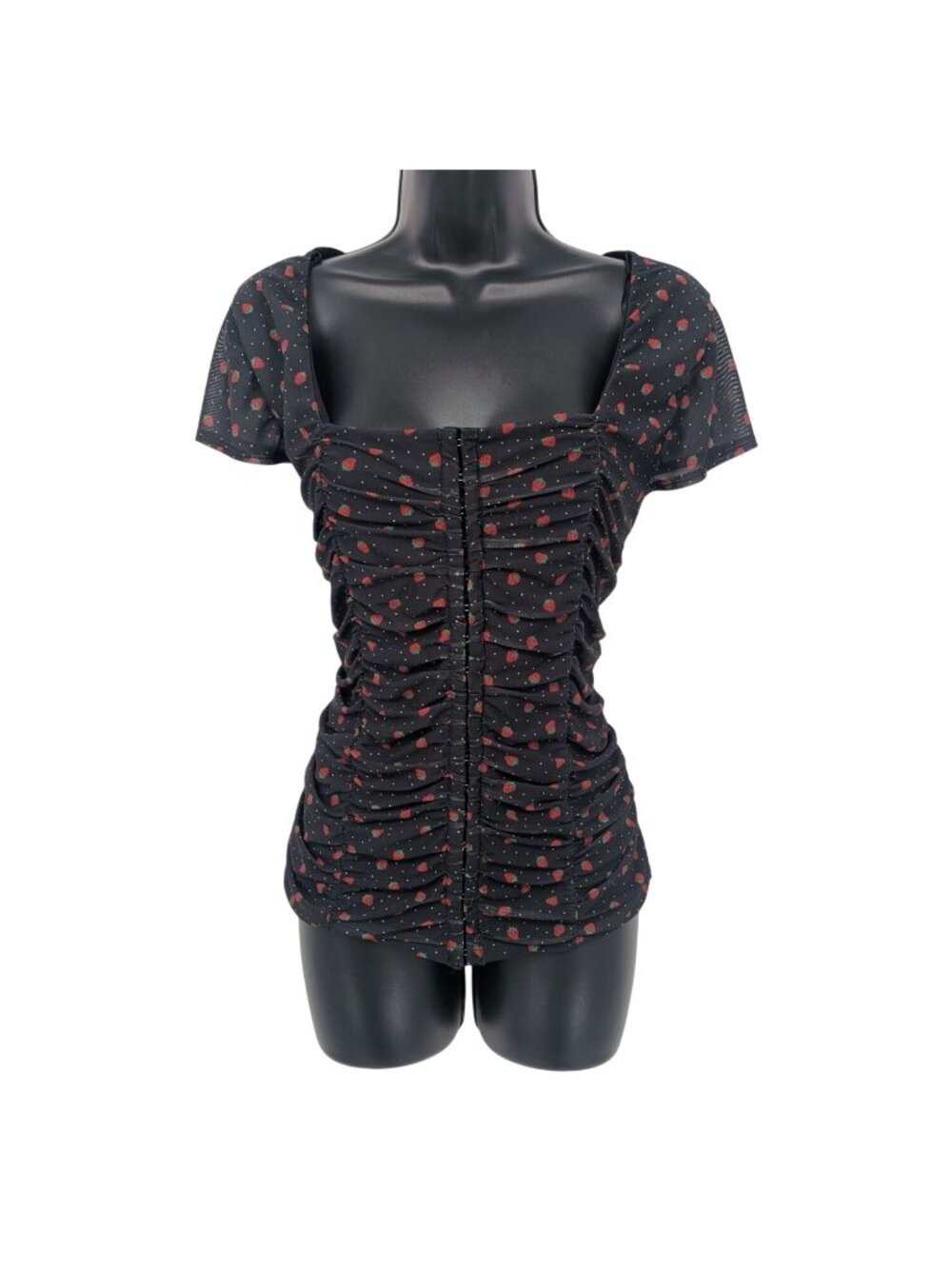 Strawberry Mesh Ruched Top Y2K Coquette Fairy Indie Sleaze Whimsigoth Plus 1X